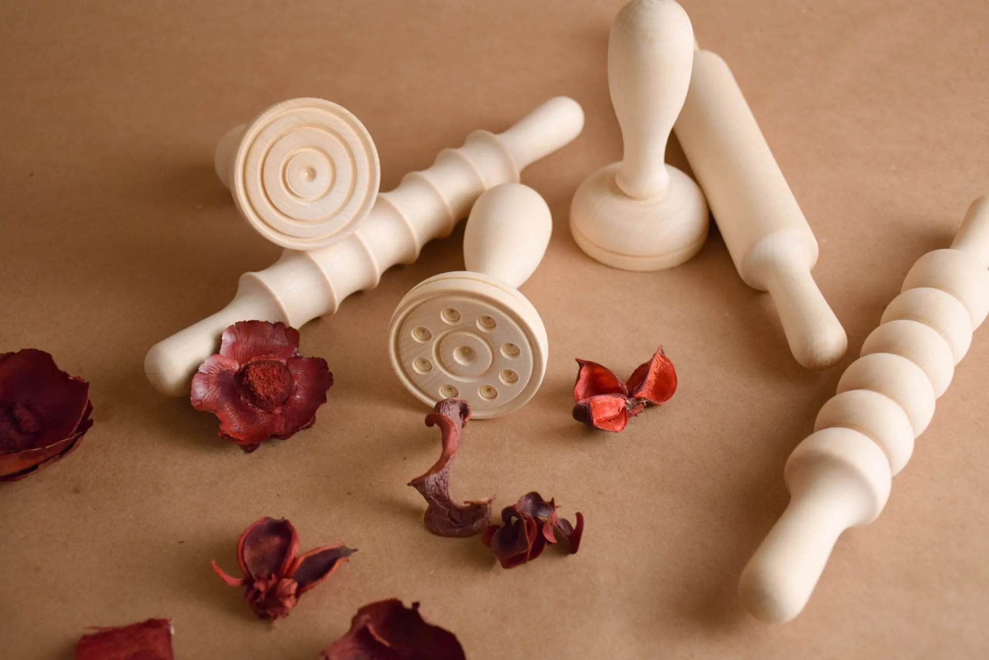 Mini Wooden Rolling Pins and Stamps for Crafts