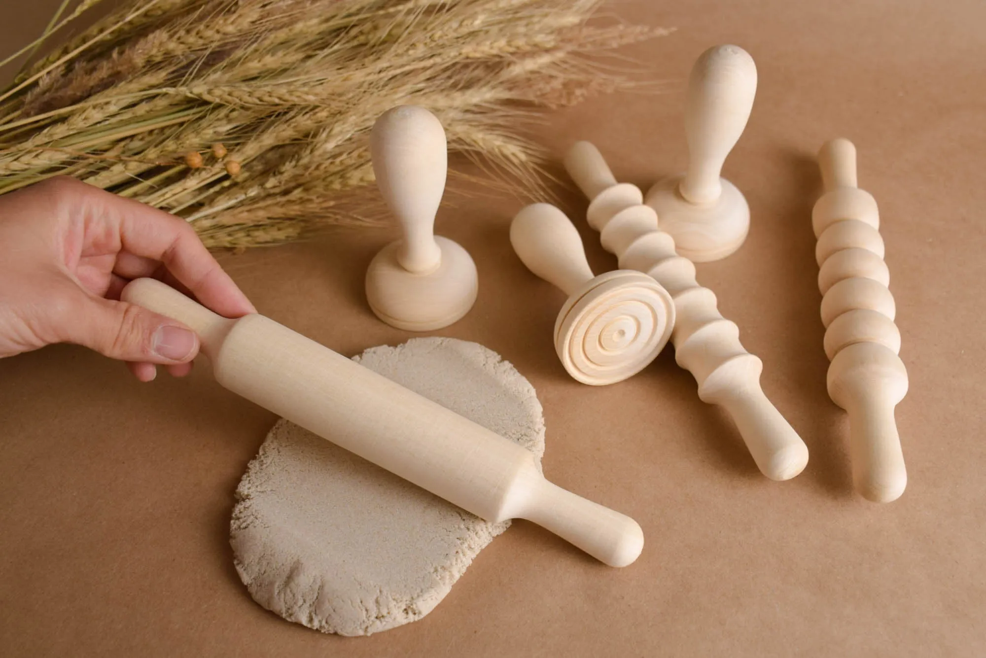 Mini Wooden Rolling Pins and Stamps for Crafts