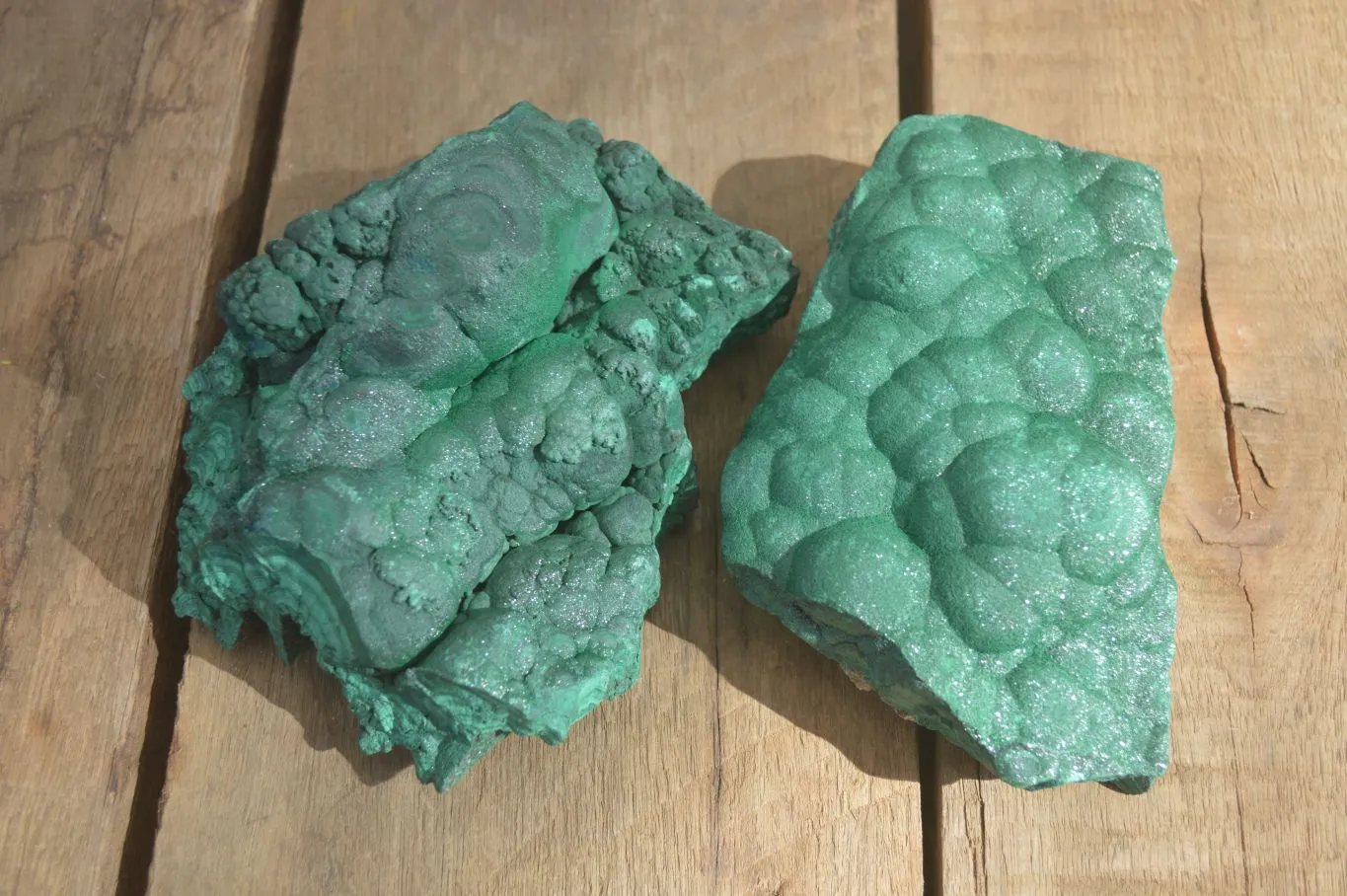 Natural Botryoidal Crystalline Malachite Specimens  x 2 From Kolwezi, Congo