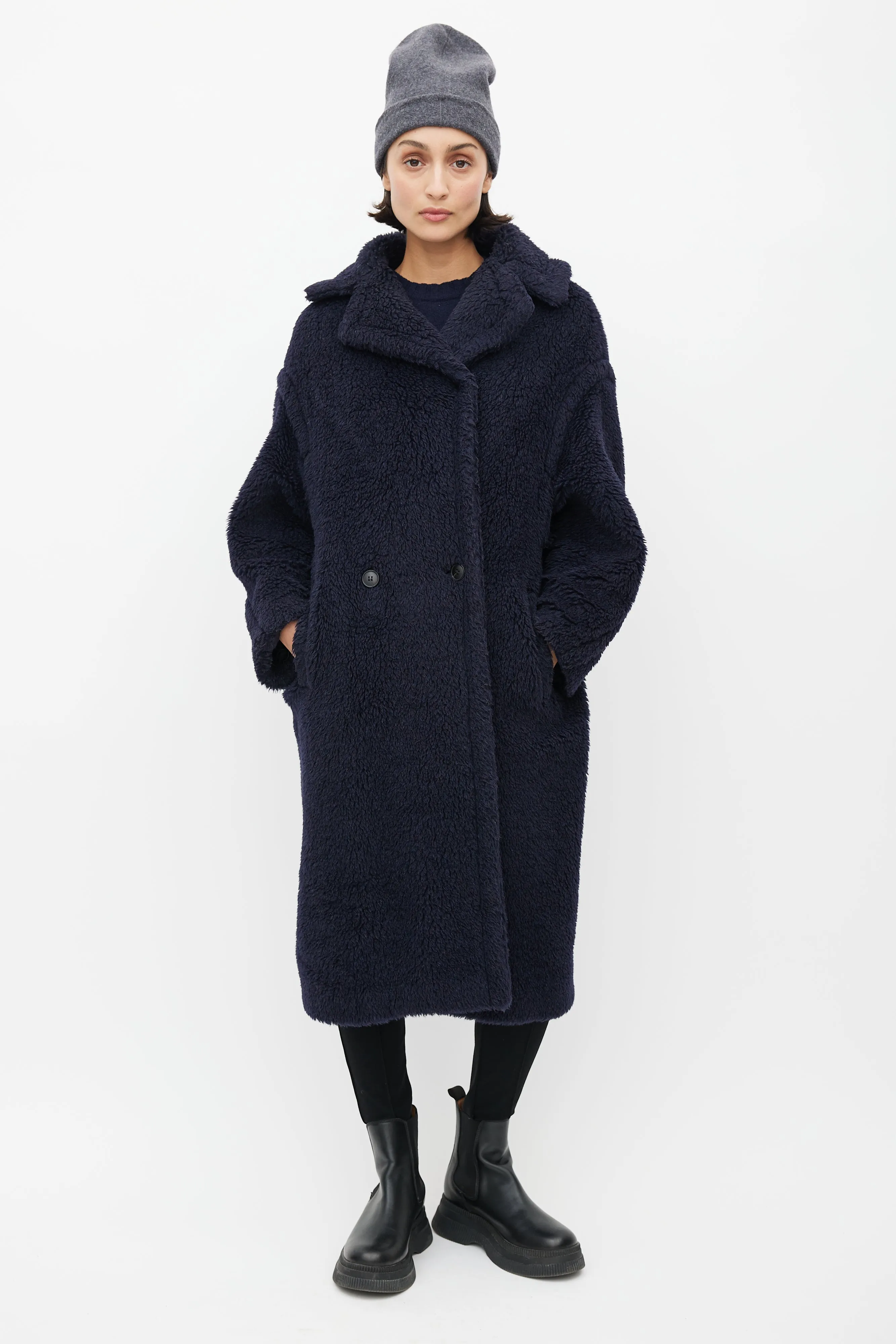 Navy Teddy Double Breasted Coat