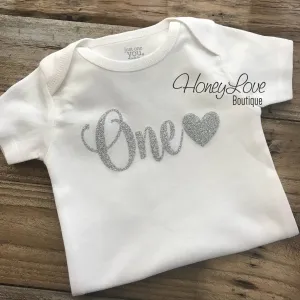 One with heart - Silver glitter bodysuit