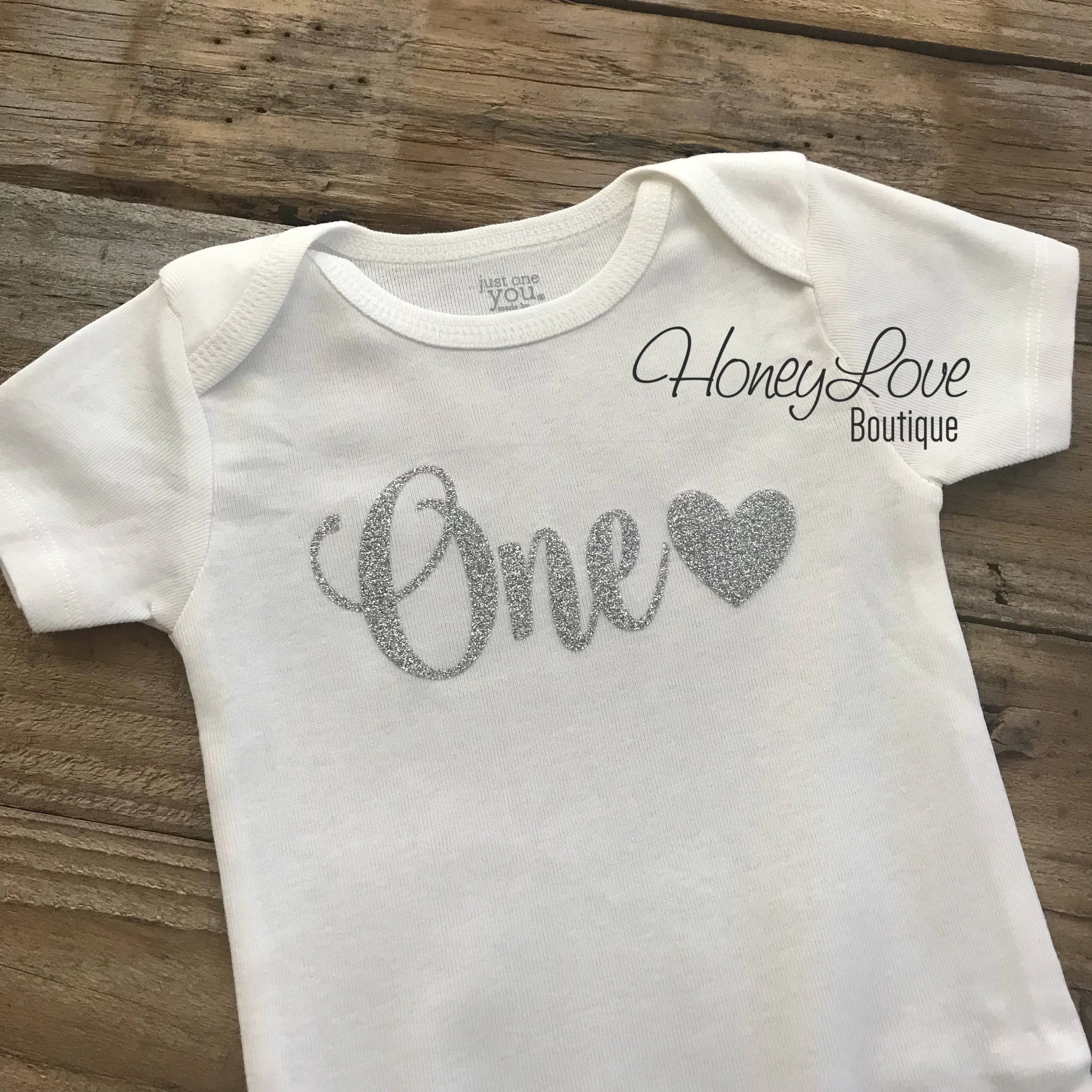 One with heart - Silver glitter bodysuit