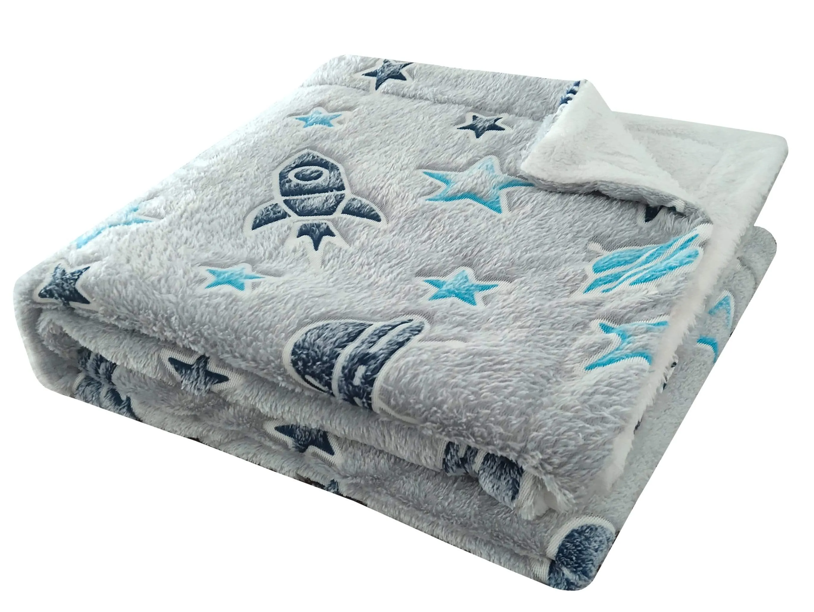 Outer Space Glow In The Dark Astronaut and Rocket Teddy Fleece Duvet Set for Children, OEKO-TEX Certified Bedding Perfect for Winter by OLIVIA ROCCO