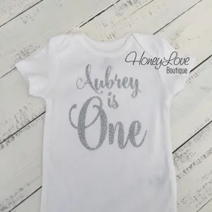 Personalized 1st Birthday Bodysuit - Silver/Gold Glitter