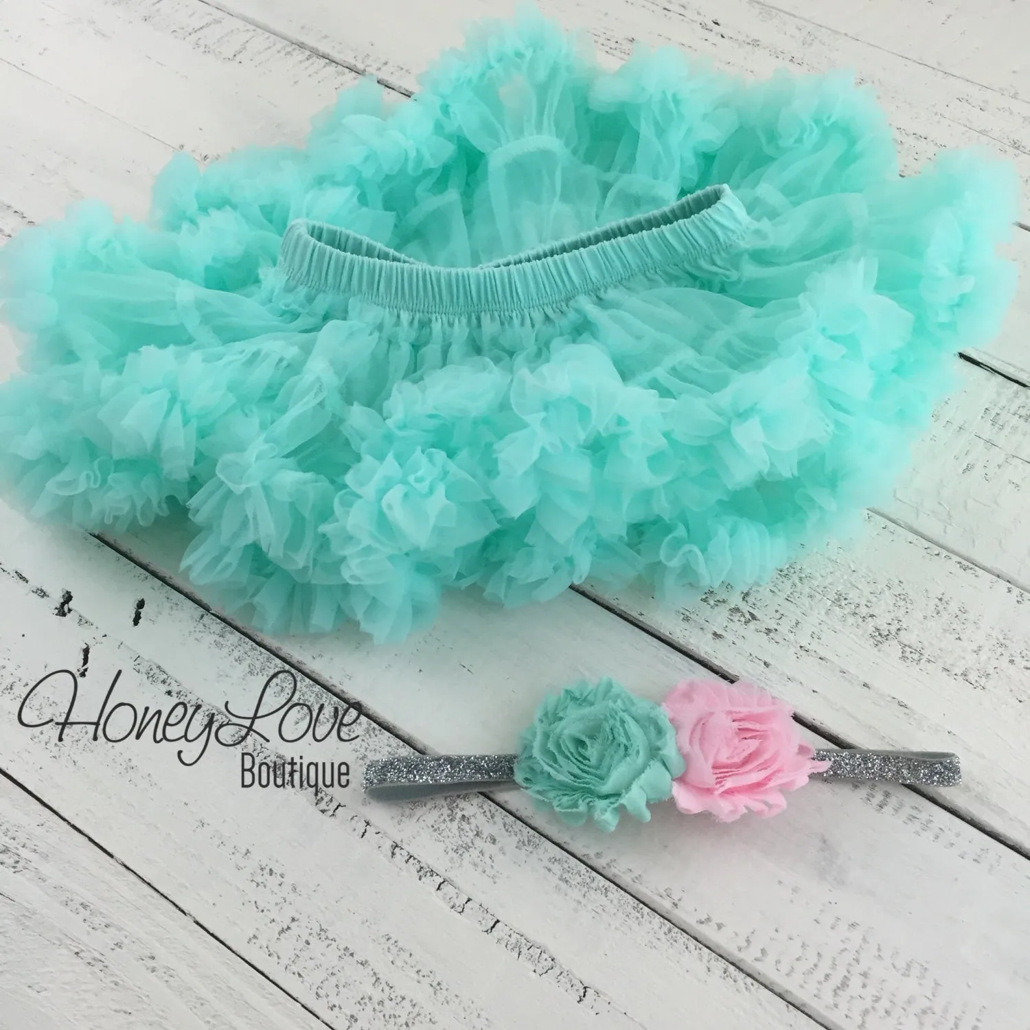 Personalized 1st Birthday outfit - Silver Glitter, Light pink, and Mint/Aqua