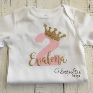 Personalized 2nd Birthday Princess T-shirt - Light Pink and Gold glitter