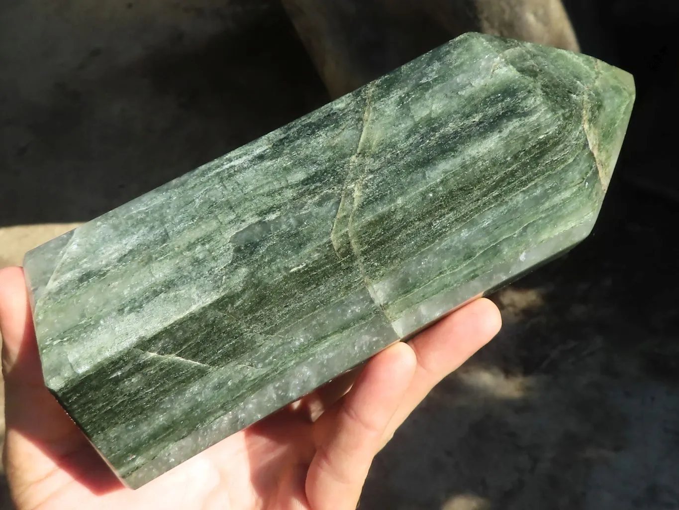 Polished Banded Green Fuchsite Quartz Point x 1 From Madagascar