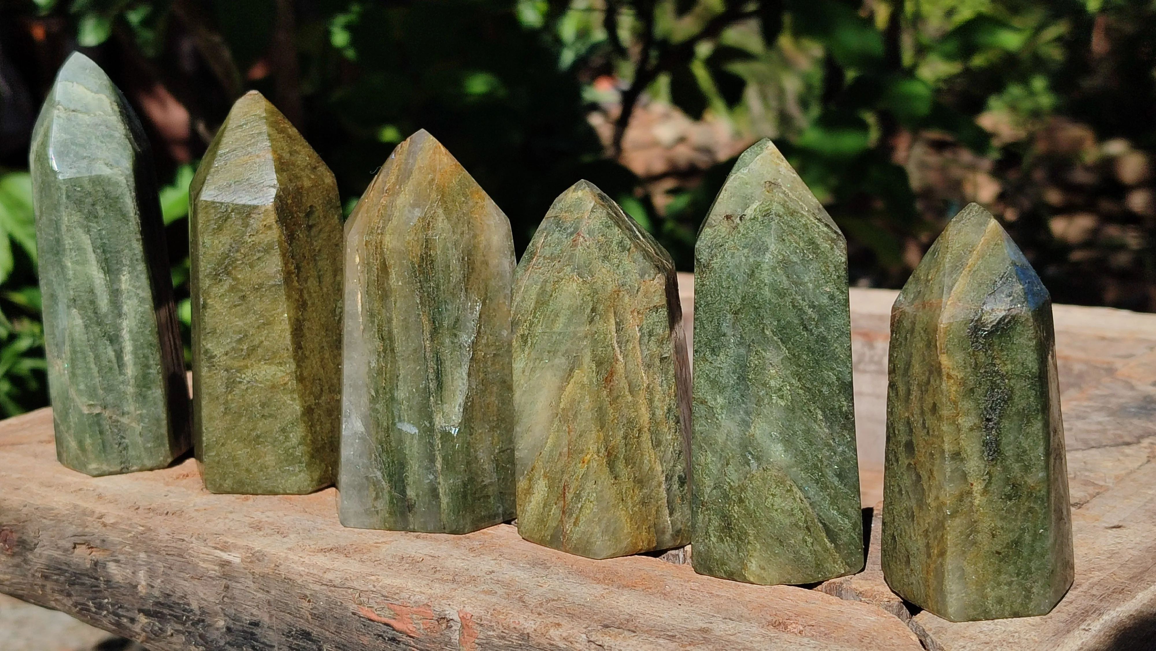 Polished Banded Green Fuchsite Quartz Points  x 6 From Madagascar