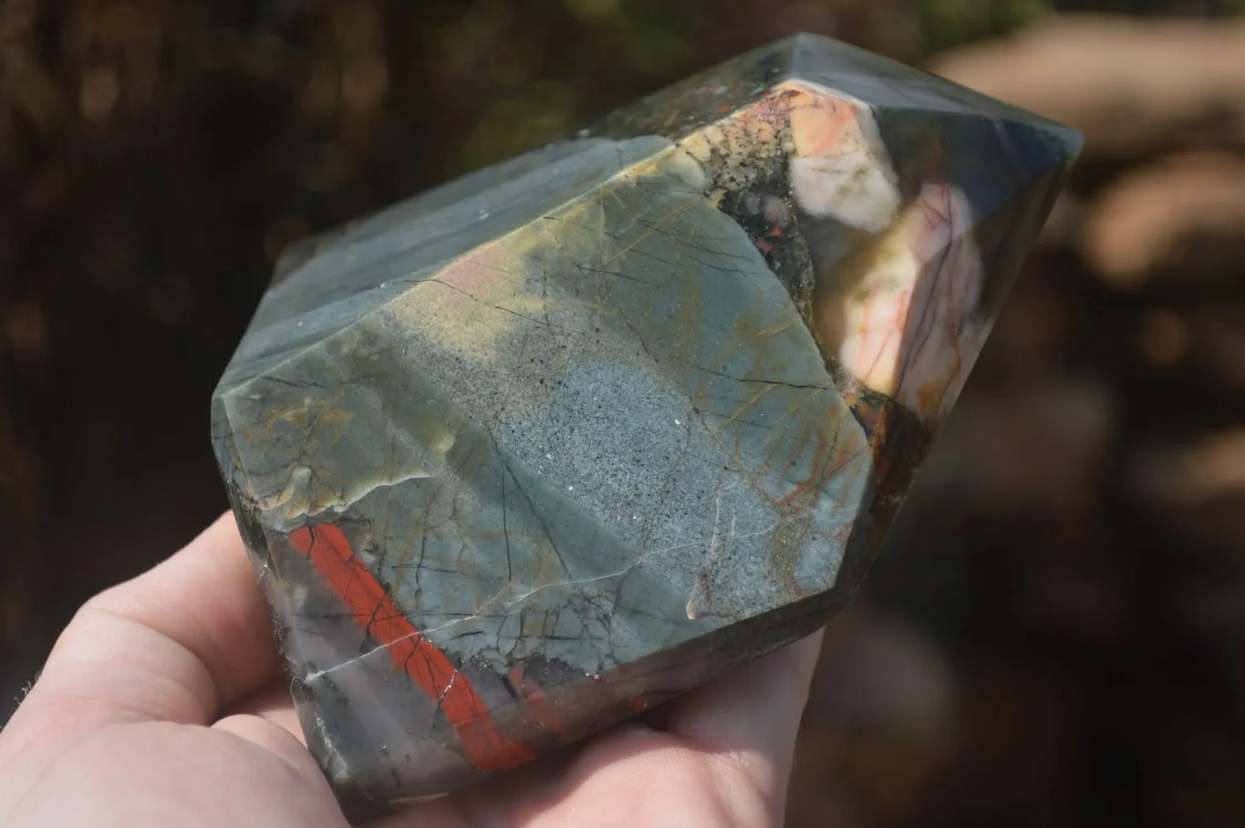 Polished Bloodstone With Pyrite Point x 1 From Swaziland