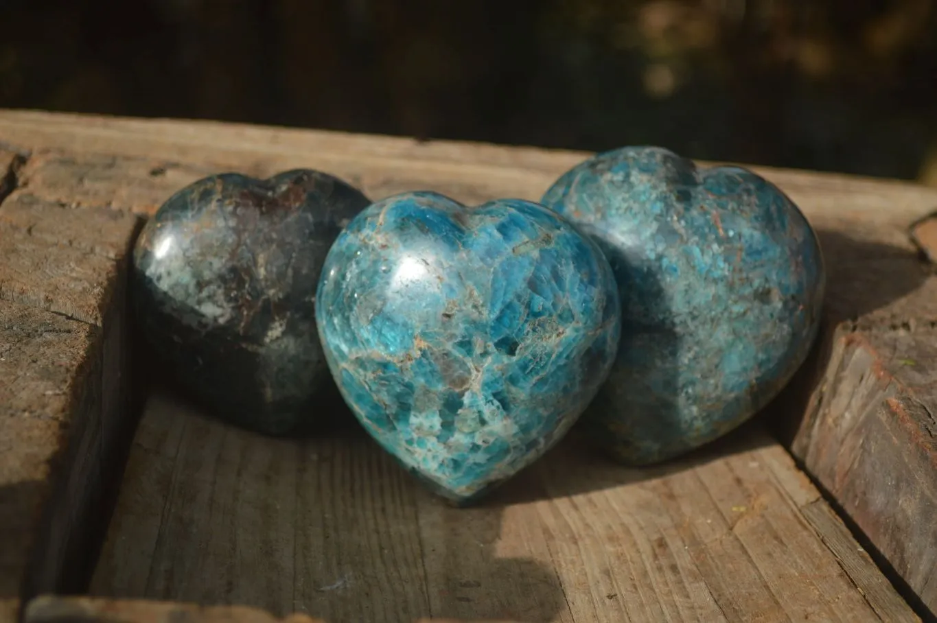 Polished Blue Apatite Gemstone Hearts  x 3 From Madagascar