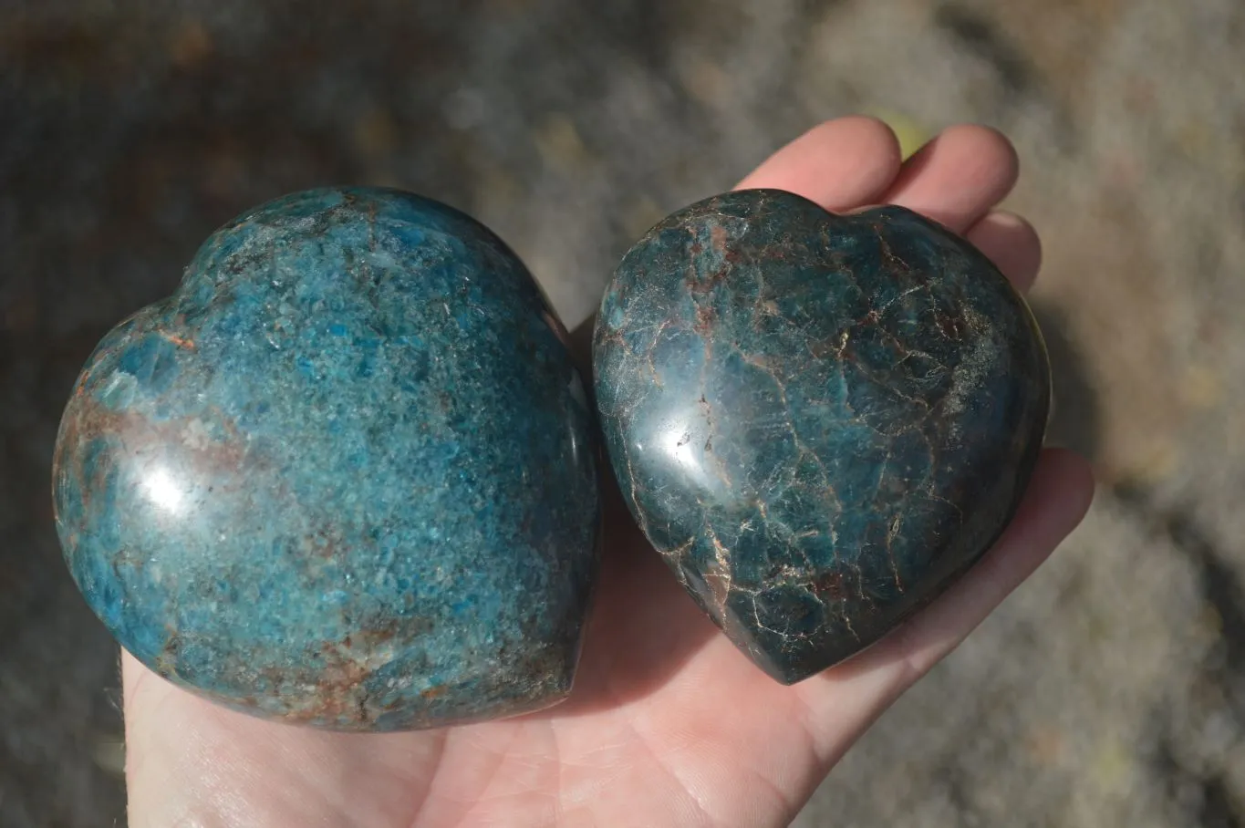 Polished Blue Apatite Gemstone Hearts  x 3 From Madagascar