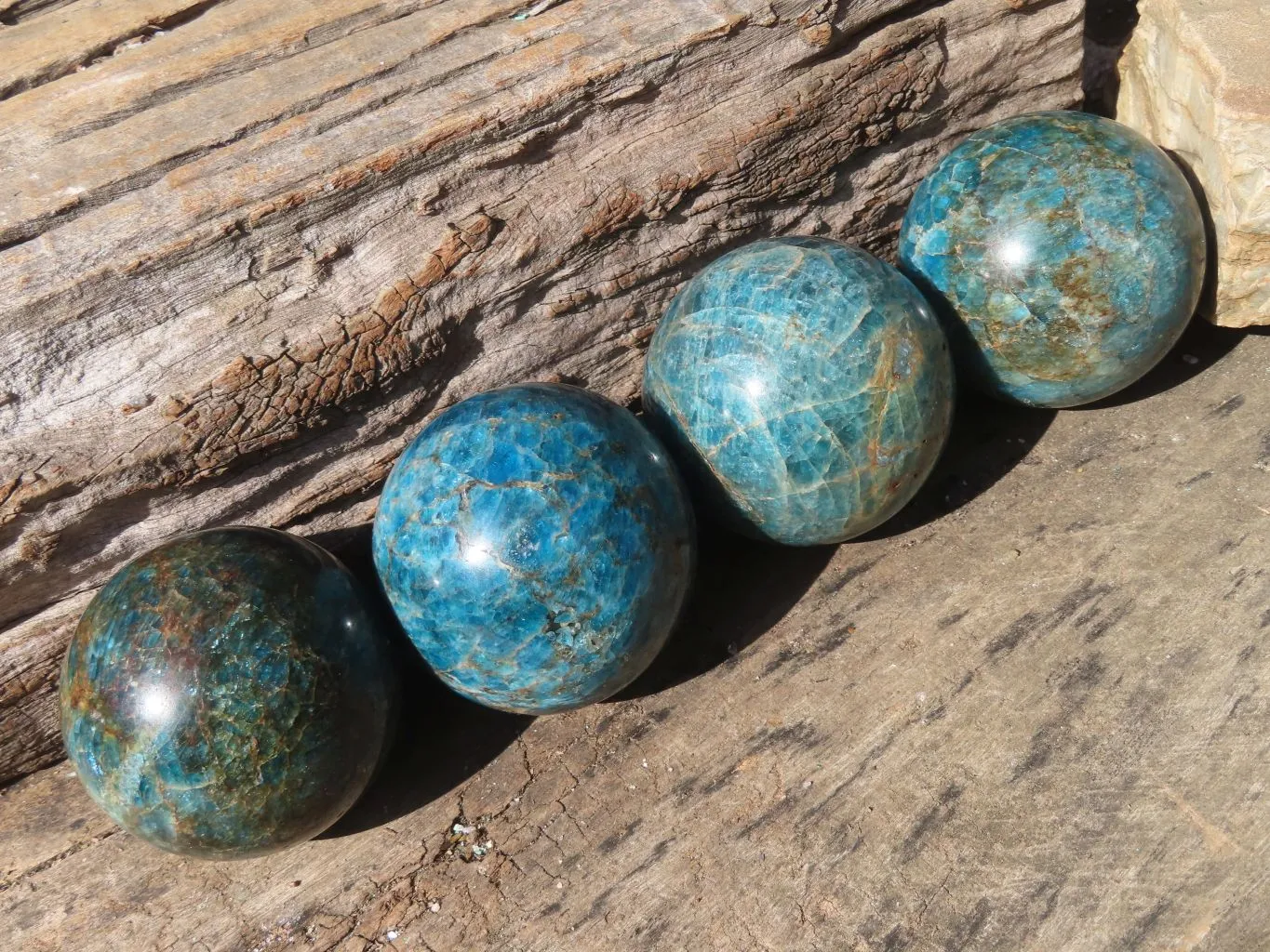 Polished Blue Apatite Spheres  x 4 From Madagascar