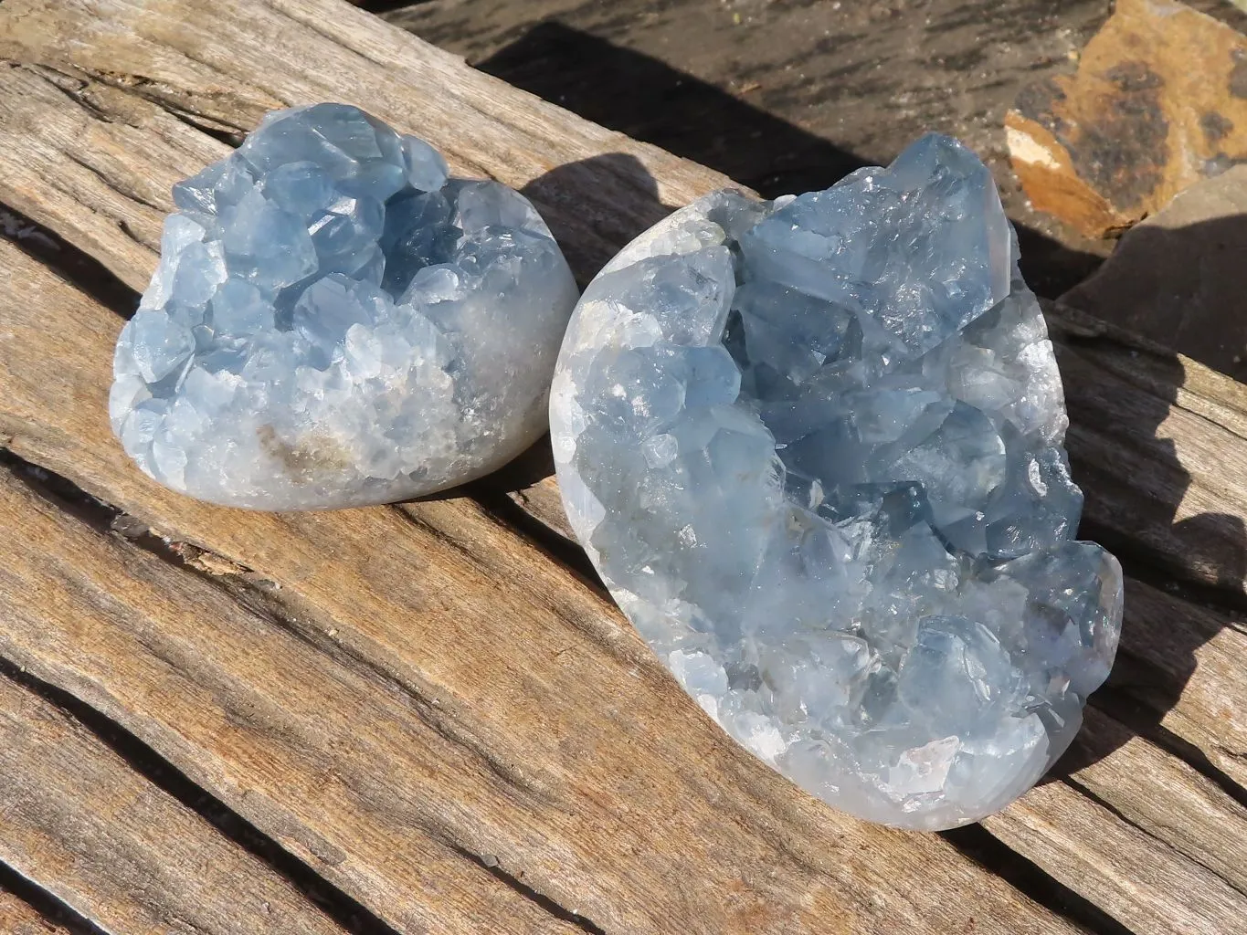 Polished Blue Celestite Crystal Specimens  x 2 From Sakoany, Madagascar