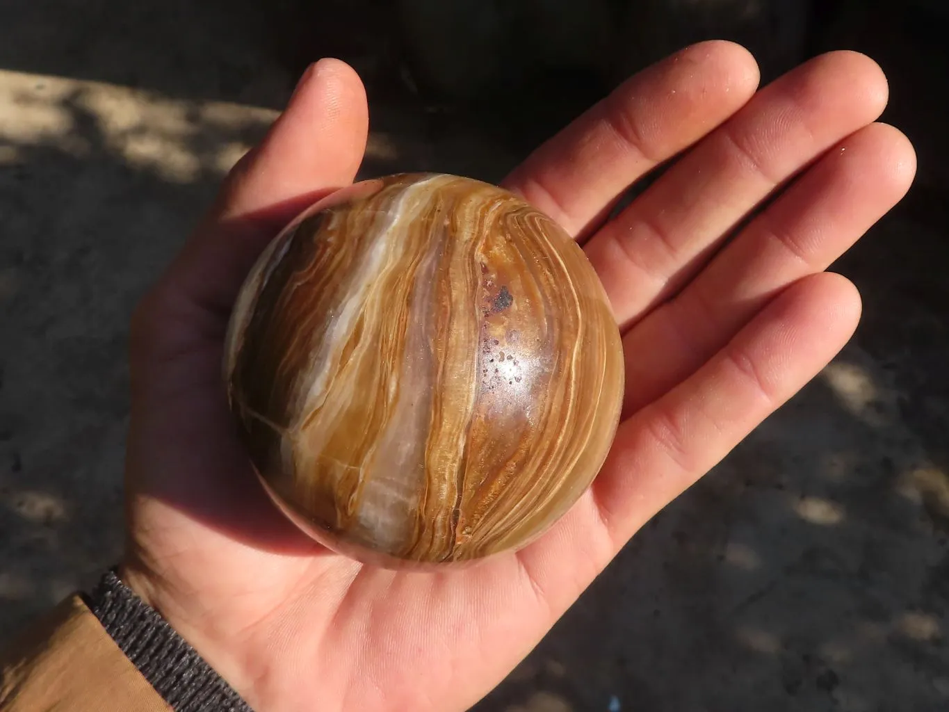 Polished  Chocolate Swirl Aragonite Spheres  x 3 From Antsirabe, Madagascar