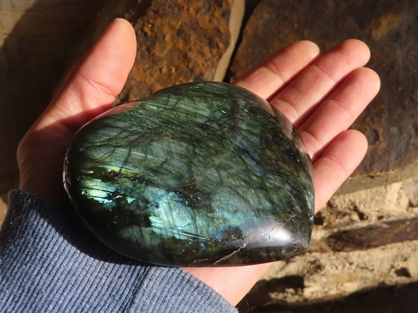 Polished  Flashy Labradorite Puffy Gemstone Hearts  x 2 From Tulear, Madagascar