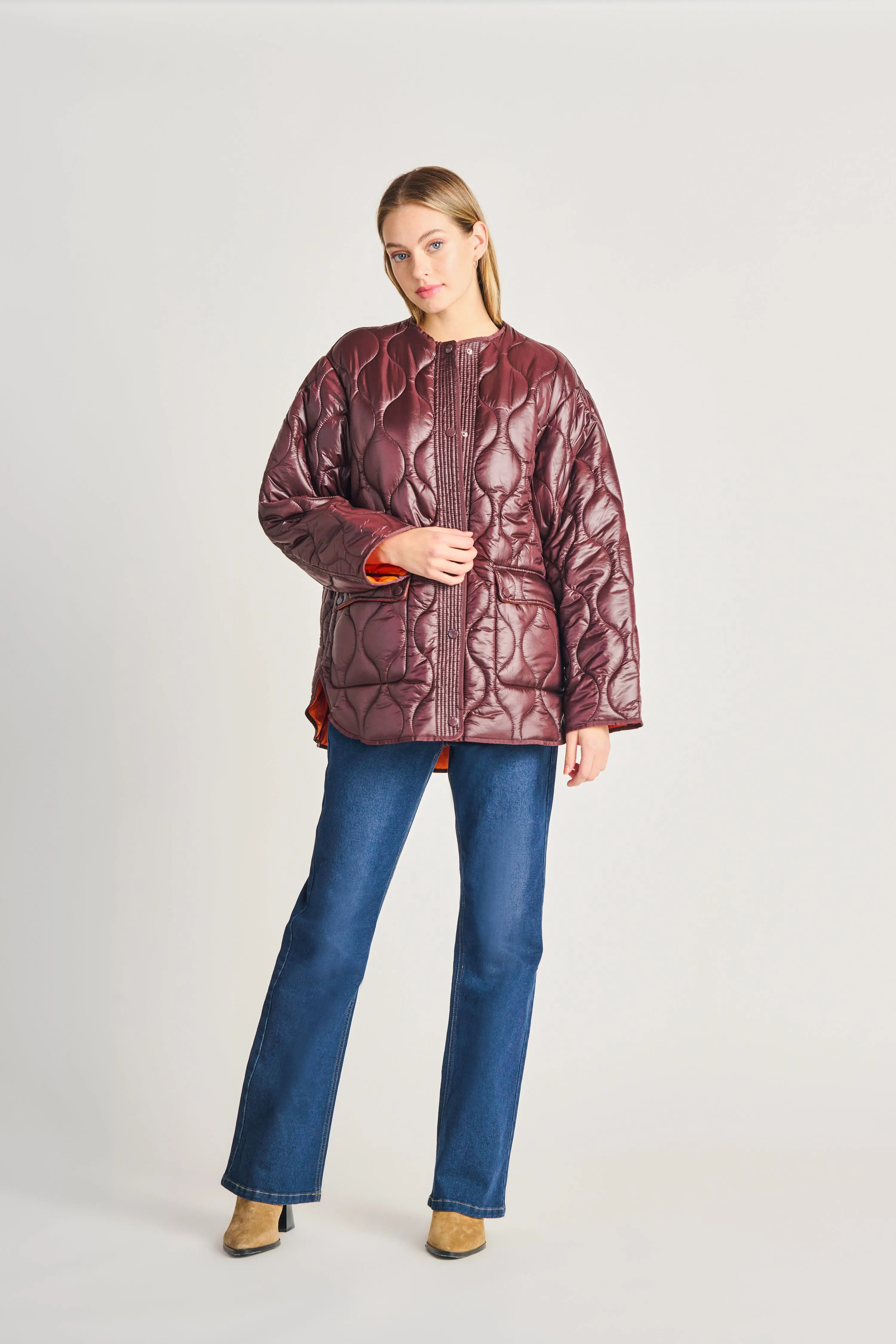 Quilted Puffer Jacket in Bordeaux