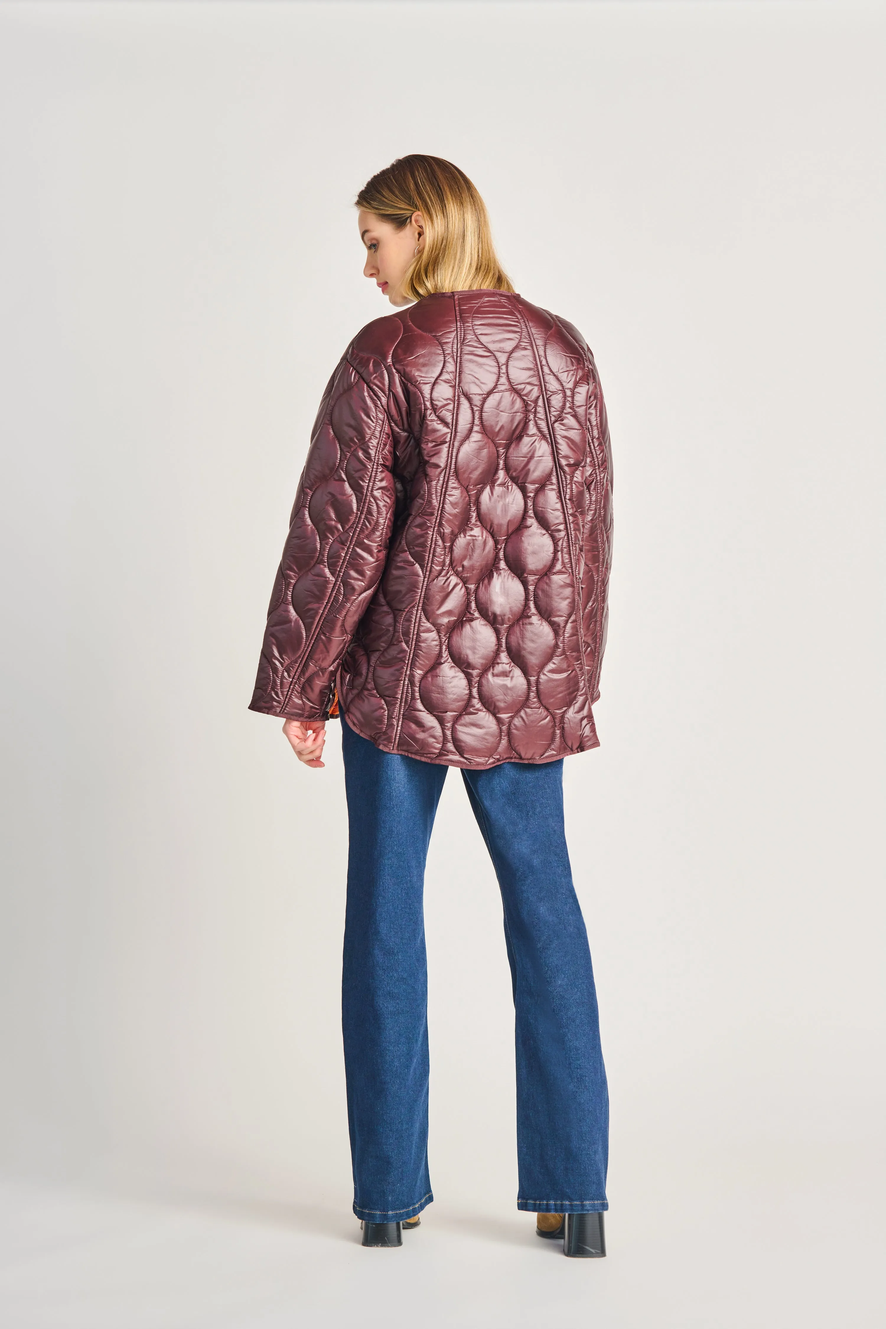 Quilted Puffer Jacket in Bordeaux