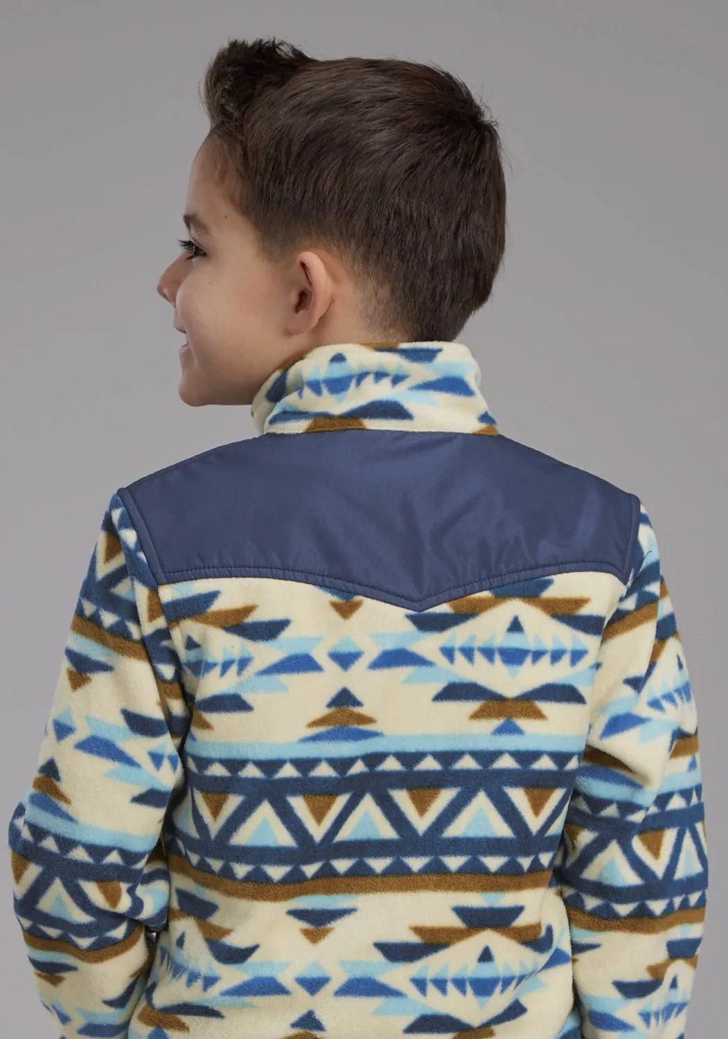 Roper Kids Boys Aztec Micro Cream/Navy 100% Polyester Fleece Jacket