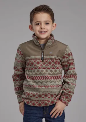 Roper Kids Boys Aztec Micro Red/Olive 100% Polyester Fleece Jacket