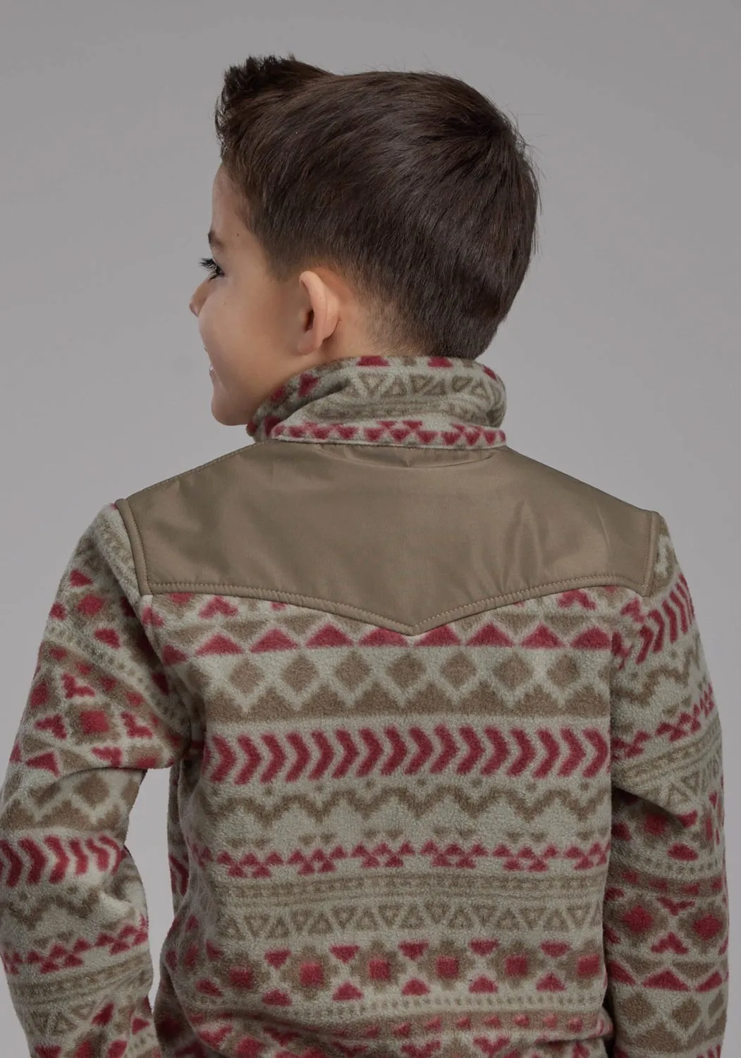 Roper Kids Boys Aztec Micro Red/Olive 100% Polyester Fleece Jacket