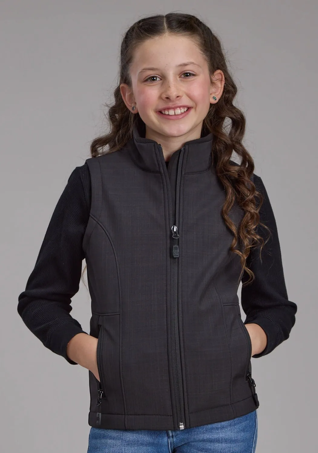 Roper Kids Girls Hi Tech Fleece Charcoal Polyester Softshell Jacket