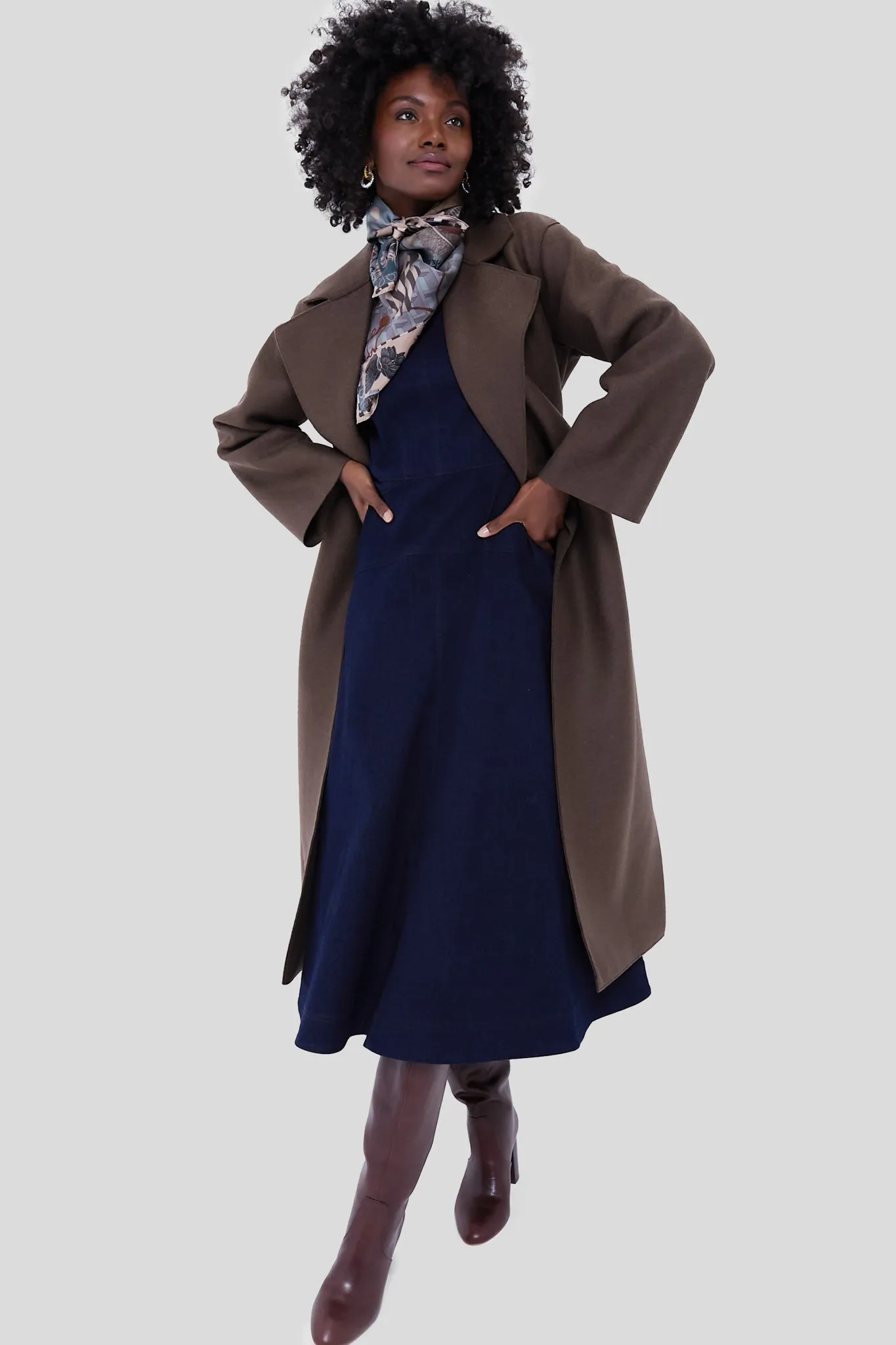 Teddy Brown Belted Clutch Pressed Wool Coat