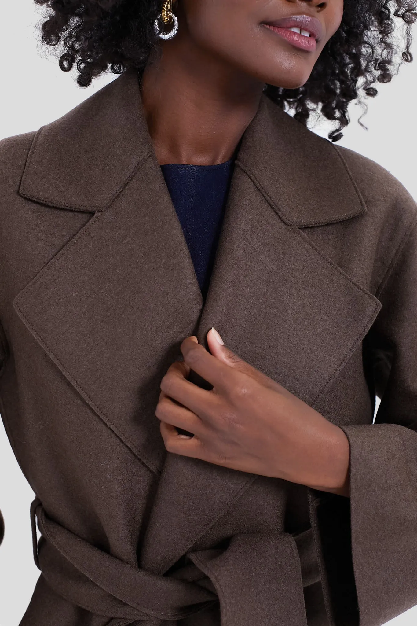 Teddy Brown Belted Clutch Pressed Wool Coat