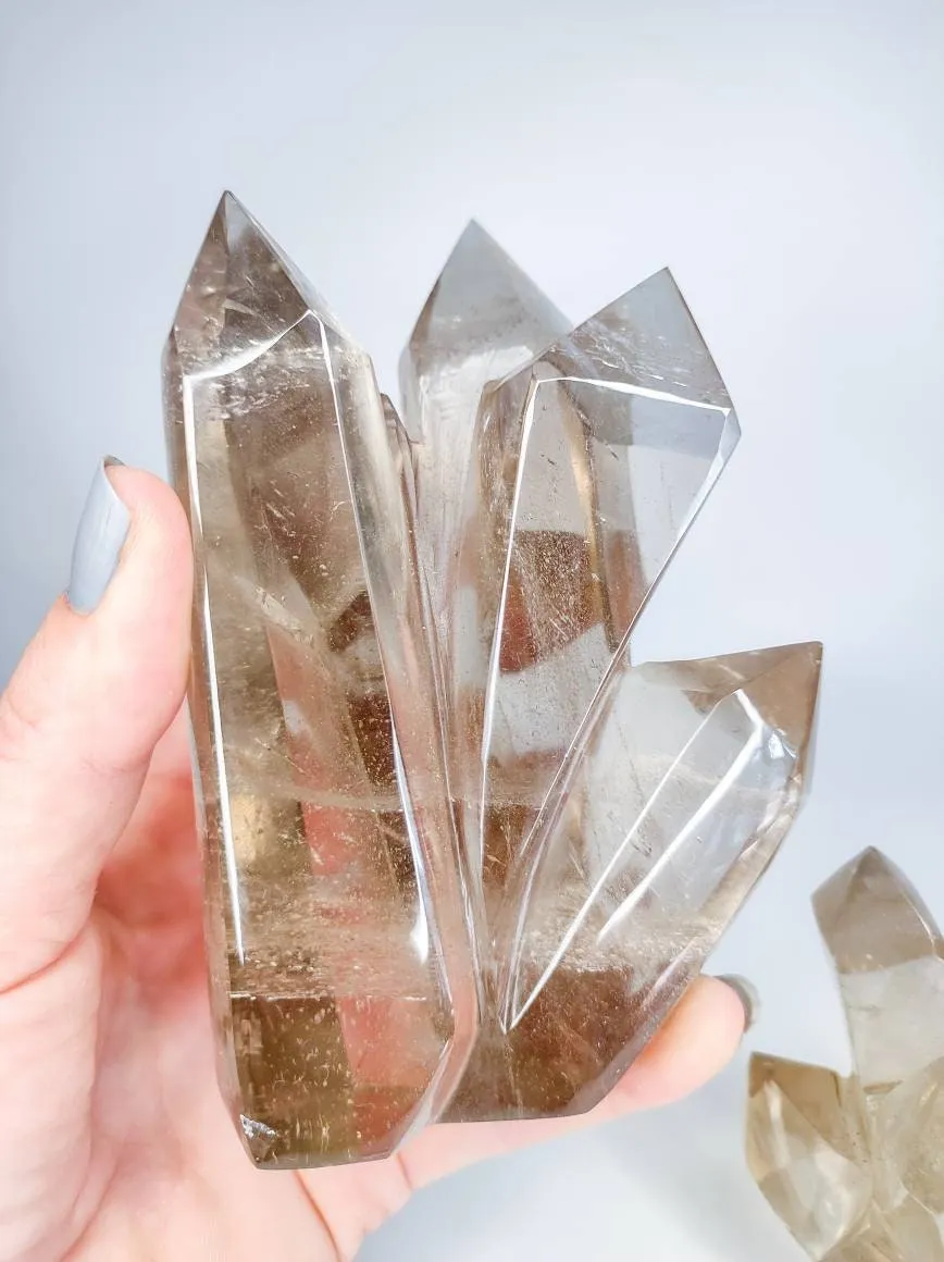 Transparent Smoky Quartz Polished Crystal Clustera