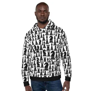 Uniquely You Mens Hoodie - Pullover Hooded Shirt Black/White - Chess Graphic