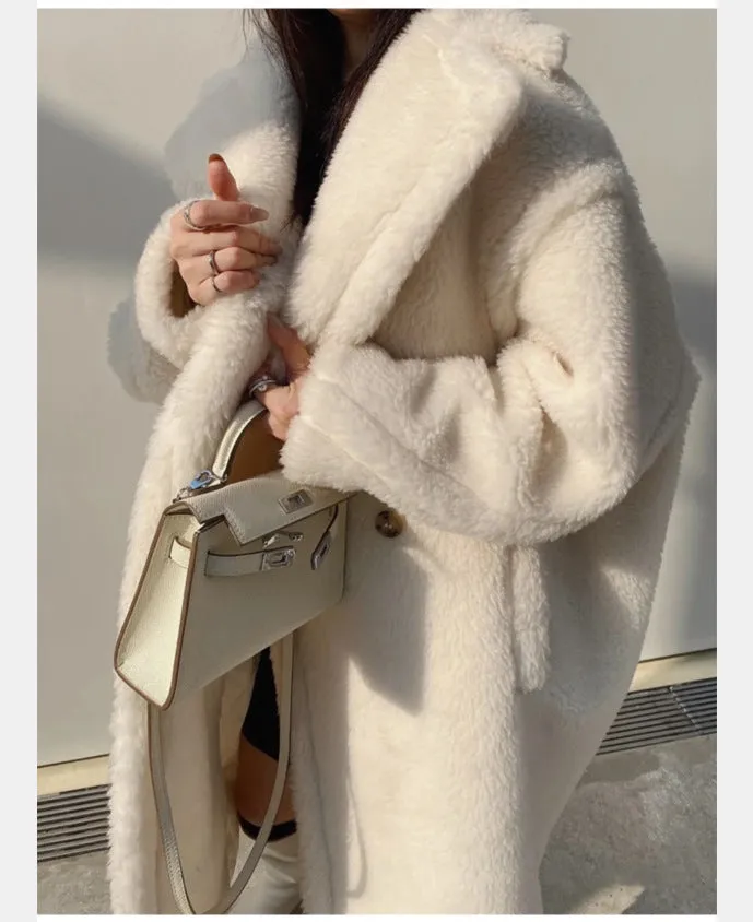 Uniwim cold weather outfitsTeddy Bear Coat Winter Alpaca Mid-Length Lamb Wool Coat for Women